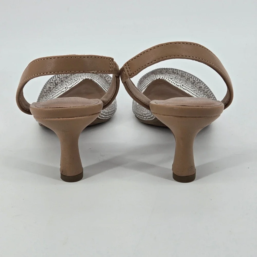 A New Day Rhinestone Mesh Slingback Kitten Heels Nude Neutral Wedding Prom 11